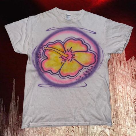 Vintage Y2K style airbrush shirt Delta pro weight... - Depop Y2k Tshirt Designs, Fairy Crop Top, Airbrush Tee, Punk Fairy, Airbrush Shirts, Airbrush T Shirts, Flower Cute, Custom Airbrushing, Grunge Streetwear