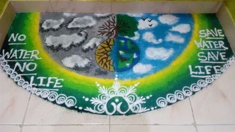 Save Environment Rangoli Design, Save Environment Rangoli, Motivational Rangoli For Competition, Rangoli On Social Issues, Save Earth Rangoli, Save Water Rangoli, Nature Rangoli Design, Theme Rangoli Designs, Water Rangoli Designs