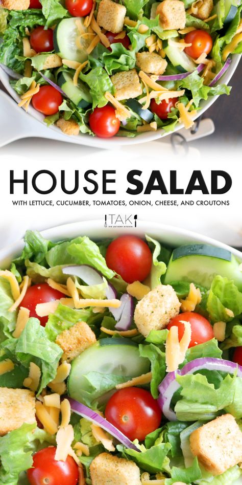 Ideas For Steak, Side Salad Ideas, Steak House Salad Recipe, House Salad Recipe, Salad And Dressing, Garden Salad Recipe, Salads For A Crowd, Keto Salad, Side Salad Recipes