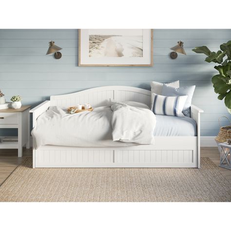 Nantucket Twin Wood Daybed with Twin Size Trundle - Bed Bath & Beyond - 37956198 Twin Daybed With Storage, Beach Beds, Massachusetts Home, Lake House Bedroom, Wooden Daybed, Daybed With Drawers, Twin Daybed, Twin Trundle, Under Bed Drawers