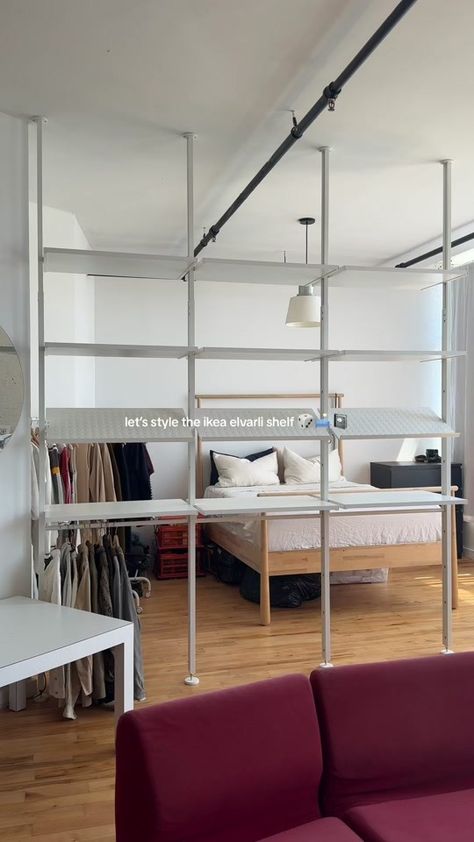 how to style the ikea elvarli shelf featuring my cat oatly managing th... | TikTok Elvarli Ikea, Ikea Elvarli, My Cat, How To Style, Apartment, Shelves, Bed