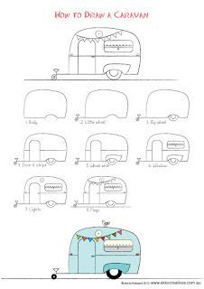 Last drawing activity for the Holidays! Well our holidays anyway.  A sweet little caravan to draw and colour. Click below to download… | ShE's CrAfTy!! | Pinte… Camper Quilt, Drawing Activity, Camper Art, Drawing Activities, Bullet Journal Doodles, Journal Doodles, Vintage Camper, Simple Doodles, For The