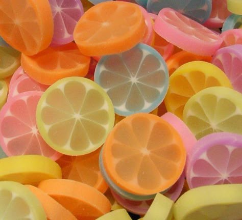 Fruit Slice Erasers Non Edible Things That Look Tasty, Fruit Eraser, Forbidden Food, Rainbow Candy, Fruit Slice, Rainbow Aesthetic, I Want To Eat, Looks Yummy, Erasers