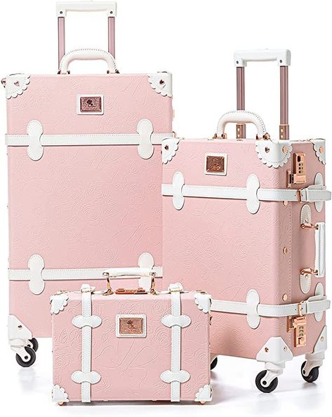 Pink Luggage Sets, Hard Case Luggage, Cosmetic Train Case, Pink Luggage, Cute Suitcases, Cute Luggage, 3 Piece Luggage Set, Vintage Trunks, Best Luggage