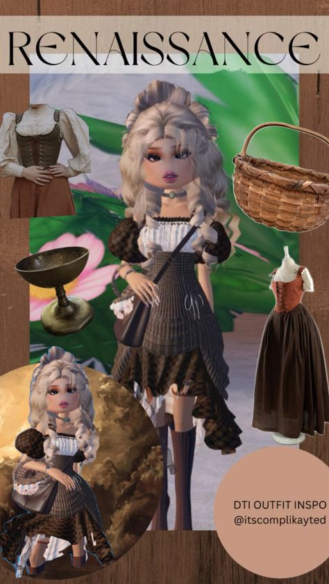 DTI, peasant, outfit inspo, dress to impress, renaissance Renicansse Outfit Dress To Impress, Peasant Outfit, Outfit Inspo Dress, Roblox Dress, Dti Fits, Dti Outfits, Dress To Impress, Outfit Ideas, Dress Outfits