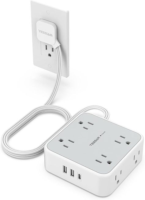 Amazon.com: Surge Protector Flat Extension Cord Flat Plug Power Strip, 8 AC Outlets, 3 USB Charger(1 USB C Port) 3-Sided Outlet Extender, 5 Ft, 900 Joules Protection, Office Supplies, Dorm Room Essentials, Grey : Electronics Travel Flats, Bed Nightstand, College Dorm Room Essentials, Outlet Extender, Power Bars, Dorm Room Essentials, Surge Protector, Office Essentials, Extension Cord