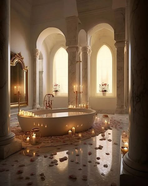 Royal House Aesthetic, Royal Bathroom Aesthetic, Royal Bathroom Luxury, Fancy Bedroom Aesthetic, Ethereal House, Luxurious Bedrooms Master Romantic, Mansion Interior Bedroom, Castle Bathroom, Palace Bathroom