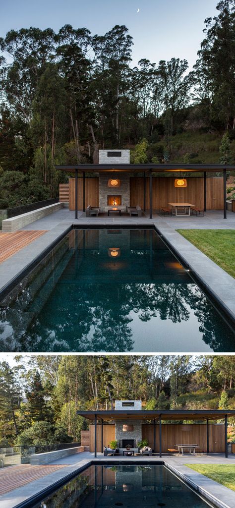 The Tiburon Bay View House by Walker Warner Architects Backyard Pool Cabana, Moderne Pools, Pool Cabana, Rectangular Pool, Modern Landscape Design, Modern Pools, Diy Outdoor Decor, Pool Decor, Bay View