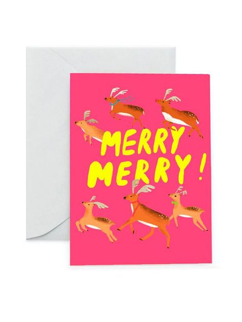 MERRY MERRY! ✨ ✦ Blank inside for your own message. ✦ Corresponding envelope included. ✦ Lovingly designed by Carolyn Suzuki in Los Angeles, California. Christmas Fonts Free, Paper Bag Gift Wrapping, Friends Holiday, Litho Print, Christmas Fonts, Cheap Christmas, Boxed Set, Oh Deer, A2 Size