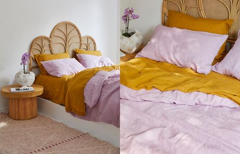 I pinned this as an example of color harmony between yellow and purple. The warmer and cool tones contrast each other nicely. Purple And Yellow Bedroom, Purple Bedroom Walls, Yellow Girls Room, Mustard Bedroom, Lilac Bedding, Contemporary Decor Living Room, Purple Bedrooms, Big Girl Bedrooms, Purple Bedroom