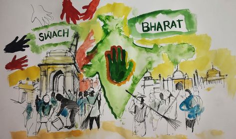 Swach Bharat abhiyan is the great efforts to improve my India so I make a poster on SWACH Bharat to support my India Plastic Free India Drawing Competition, Swachh Bharat Abhiyan Drawing, Swachh Bharat Drawing Ideas, Clean India Posters, Clean India, Swachh Bharat, Ganesha Artwork, Earth Day Drawing, Art Competition Ideas