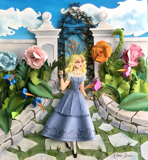 Alice in Wonderland paper sculpture Deco Disney, Paper Art Sculpture, Cut Out Art, Paper Cutout Art, 3d Paper Art, Folded Book Art, Book Sculpture, Paper Illustration, Paper Art Craft