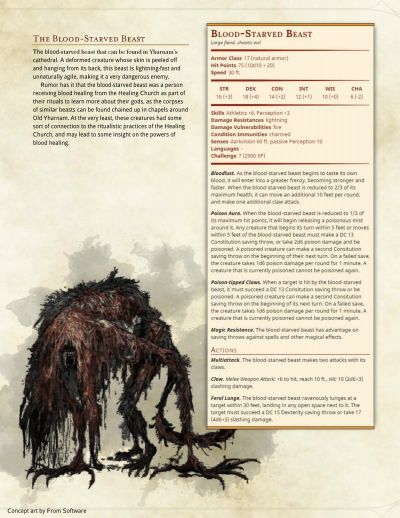 Blood-Starved Beast Dnd Bloodborne, Bloodborne Dnd, Dnd Horror, Dnd Stat Blocks, Dnd Enemies, Homebrew Monsters, 5e Monsters, Dnd Stats, Dnd Monster