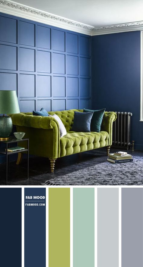 Blue Living Room Color Scheme, Blue Living Room Color, Mustard Living Rooms, Blue And Green Living Room, Stylish Living Room Furniture, Room Color Combination, Navy Living Rooms, Color Palette Living Room, Navy Blue Living Room