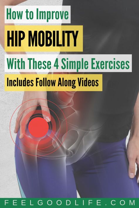 Trying to improve hip flexibility? I've got you covered with these 4 basic hip mobility exercises that anyone can do! Head over to the blog to watch the follow along videos and add these hip exercises into your routine today to improve range of motion and decrease pain! #hipstrengthening #hipphysicaltherapy #reducejointpain Best Exercise For Hips, Hip Mobility Exercises, Hip Strengthening Exercises, Hip Flexor Exercises, Hip Flexibility, Hip Exercises, Hip Pain Relief, Hip Mobility, Knee Pain Relief