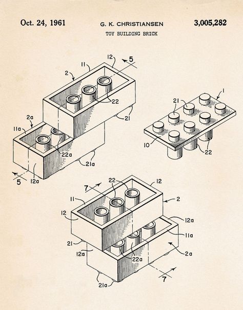 Lego Brick Drawing, Lego Patent, Simple Draw, Lego Poster, Patent Art Prints, Brick Construction, Lego Blocks, Lego Stuff, Patent Art