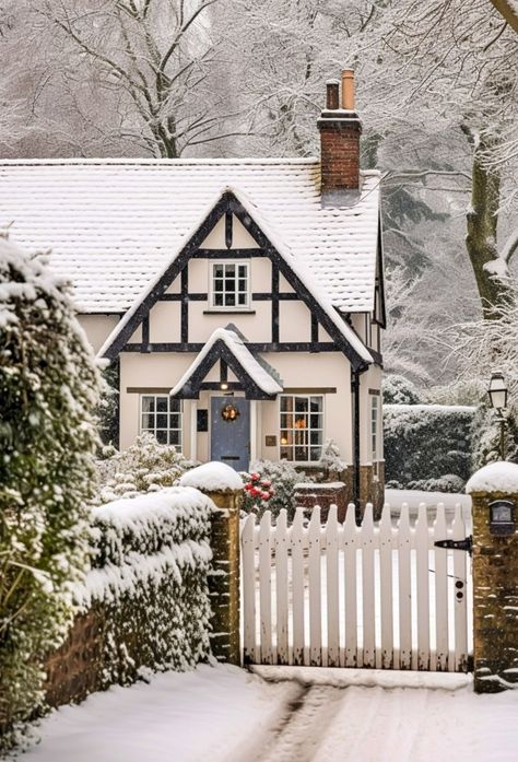 You’ll Love These 13 Cozy and Snowy Cottages English Cottage Winter, Homes In Scotland, English Tudor Cottage, Cottage In Winter, Fairytale Places, Snowy Cottage, English Winter, Cottage Mansion, The Holiday Cottage