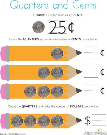 Worksheets: Counting Coins: Quarters. I always love freebies! Printable Worksheets For 1st Grade, Counting Quarters, Worksheets For 1st Grade, Counting Money Worksheets, Money Math Worksheets, Money Songs, Teaching Money, First Grade Math Worksheets, Education Tools