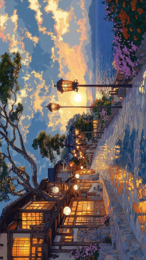 #AiArtwork  ꚰ Estas imagenes originalmente son horizontales ꚰ Background For Ipad Aesthetic, Fantasy Horizontal Wallpaper, City Landscape Drawing, Gibli Landscape Wallpaper, Ghibli Landscape Wallpaper, Ipad Background Aesthetic, Horizontal Fantasy Landscape, Fantasy Landscape Computer Wallpaper, Evening Scenery