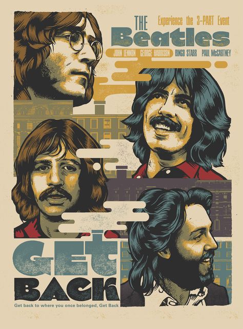 The Beatles - Get Back Movie Poster :: Behance Beatles Illustration, Beatles Concert, The Beatles Poster, The Beatles Get Back, Beatles Get Back, Mundo Hippie, Illustration Poster Design, Beatles Wallpaper, Beatles Cartoon