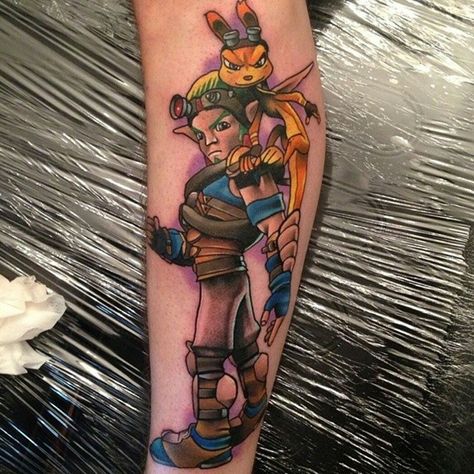 An amazing Jak & Daxter tattoo fan art found on videogametatts on Instagram. #jakanddaxter #games #gaming #drawings #tattoos #fanart Jak And Daxter, Gamer Tattoos, Jak & Daxter, Video Game Tattoo, Western Movies, How Train Your Dragon, I Tattoo, Tattoo Ideas, Gaming