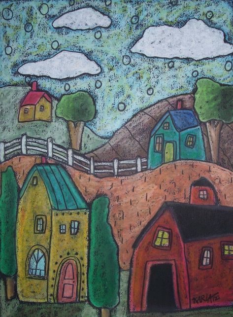 Karla Gerard Art, Landscape Pastel, Karla Gerard, Pastel Landscape, Paper Patterns, Zen Art, Naive Art, Elementary Art, Whimsical Art