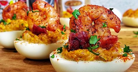 Creole Shrimp Deviled Eggs Recipe Shrimp Deviled Eggs, Eggs Deviled, Creole Shrimp, Thanksgiving Deviled Eggs, Deviled Egg Recipe, Southern Deviled Eggs, Fried Deviled Eggs, Deviled Eggs Recipe Easy, Devilled Eggs Recipe Best