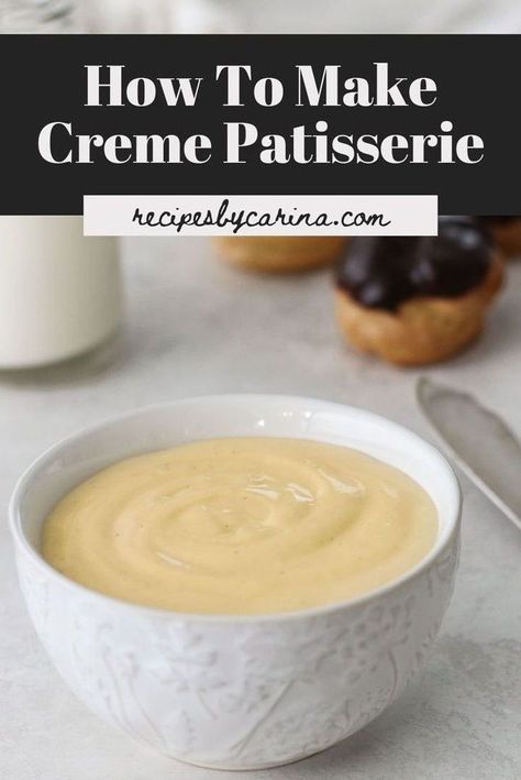 A simple and delicious Pastry Cream (Creme Patisserie) that can be used in Donuts and Eclairs. Non Dairy Pastry Cream, Non Dairy Custard Recipe, Dairy Free Custard Recipe, Dairy Free Pastry Cream, Vegan Pastry Cream, Pastry Cream Recipe Easy, Creative Baking Recipes, Cream Patisserie, Dairy Free Custard