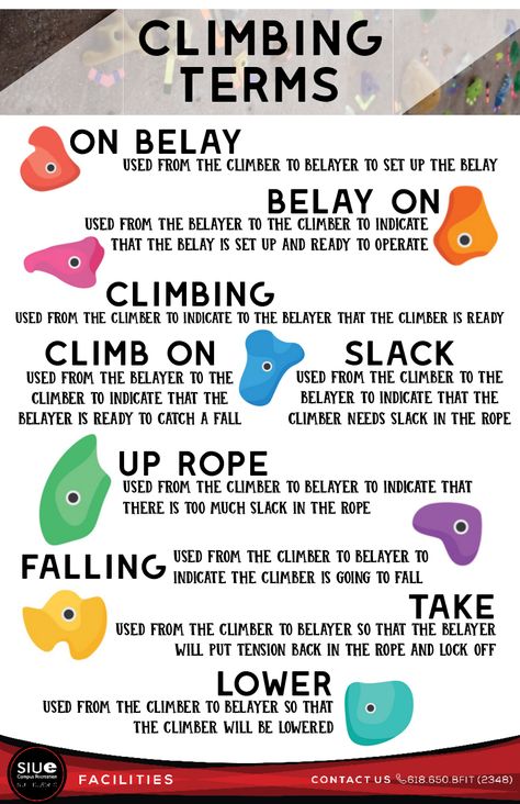 Indoor Climbing Terms – SIUE Campus Recreation Rock Climbing For Beginners, Rock Climbing Techniques, Rock Climbing Outfit, Rock Climbing Workout, Rock Climbing Training, Climbing Knots, Climbing Technique, Rock Climbing Gym, Climbing Outfit Woman