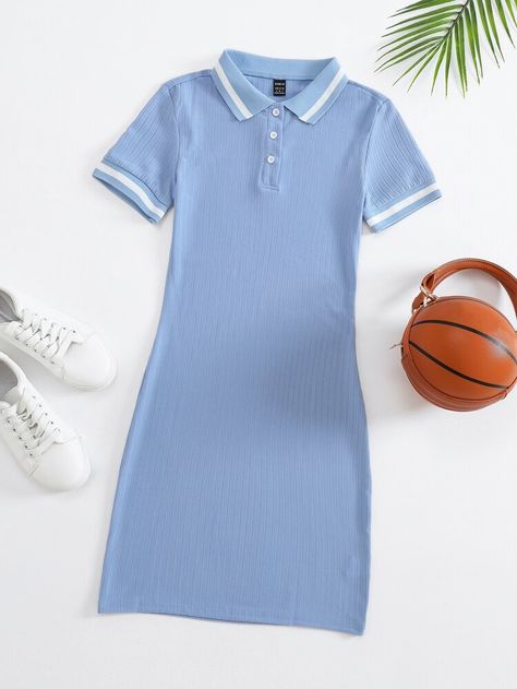 Free Returns ✓ Free Shipping On Orders $49+ ✓. Polo Collar Rib-knit Dress- Women Dresses at SHEIN. Sport Dress Outfit Casual, Polo Shirt Dress Outfit, Polo Dress Outfit Casual, Polo Dress Outfit, Vestidos Sport, Polo Outfit, Cotton Casual Pants, Shirt Dress Outfit