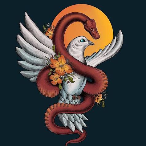 Serpent And Dove Tattoo, Adventures In Odyssey, Snake Painting, Wolf Logo, Snake Wallpaper, Tattoo Board, Beauty Paintings, Snake Art, Bible Stuff