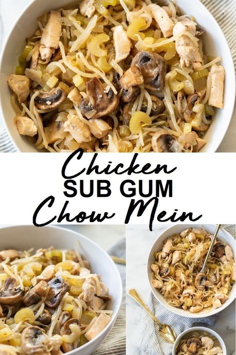 Chicken Subgum Chow Mein – Easy Subgum! Chicken Subgum Chow Mein Recipe, Chicken Subgum, Subgum Chow Mein Recipe, Gum Recipe, Chicken Subs, Gluten Free Dinner Easy, Chow Mein Recipe, Chicken Chow Mein, Easy Gluten Free Desserts