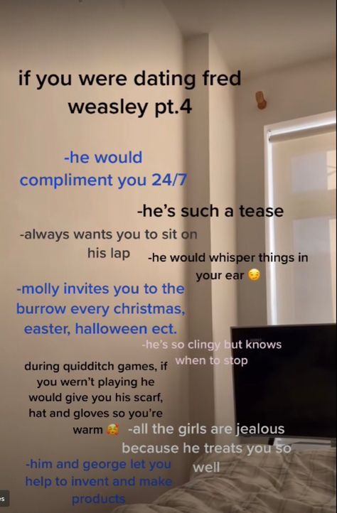 What Its Like Dating Fred Weasley, Dating Fred Weasley Aesthetic, Fred Weasley X Y/n Fanart, Fred Weasley Imagines, Fred Weasley Fan Art, Dating Fred Weasley, Weasley Twins Fanart, Harry Potter Fan Fic, Harry Potter Teachers