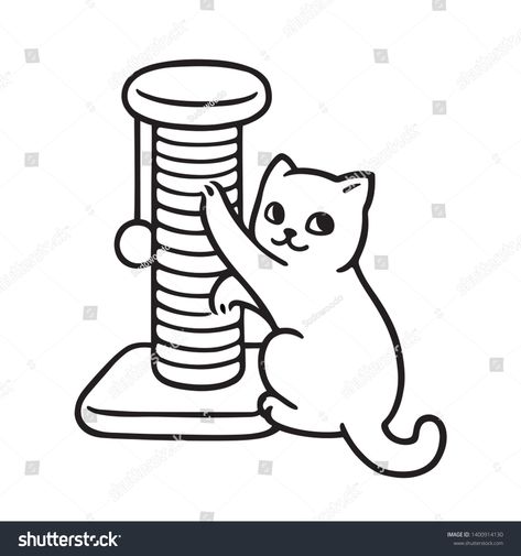 Cute cartoon kitty playing with scratching post. Simple cat drawing, isolated clip art illustration. #Ad , #Sponsored, #playing#scratching#post#Cute Cat Scratching Drawing, Cat Playing Drawing, Simple Cat Drawing, Cartoon Kitty, Notes Ideas, Cute Cat Drawing, Cat Kids, Cat Scratching Post, Cat Scratcher