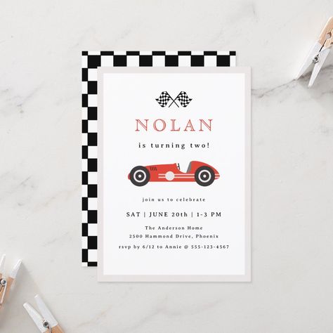 Red Retro Race Car Theme Birthday Invitation #Invitation #card #template #design #pinterestquotes #pinterestideas #pinterestmom #pinterestwedding #aesthetic #love #art #pinterestsuccess Modern Minimalist Backyard, Car Theme Birthday Invitation, Race Car Illustration, Car Theme Birthday Party, Retro Race Car, Car Theme Birthday, Toddler Boy Birthday, Race Car Themes, Red Race