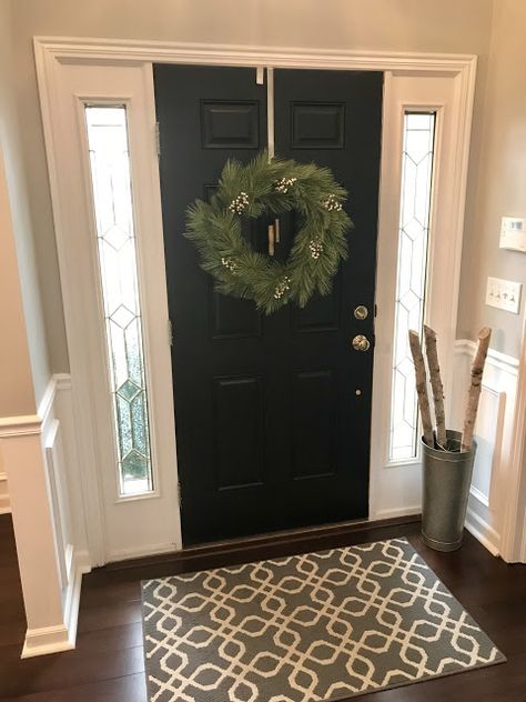 Black Entry Door Interior, Paint Front Door Inside, Paint Interior Front Door, Front Door Colors Inside, Painting Inside Of Front Door, Inside Front Door Colors, Paint Inside Of Front Door, Small Entryway Storage Ideas, Interior Front Door Color