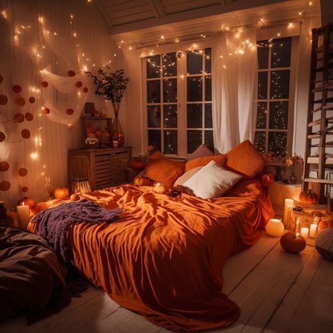 fall / autumn bedroom halloween bedroom Fall Aesthetic Bedroom, Decor For Bedroom Wall, Makeover Madness, Dark Academia Interior, Autumn Bedroom, Sanrio Christmas, Christmas Hello Kitty, Holiday Room Decor, Halloween Bedroom Decor