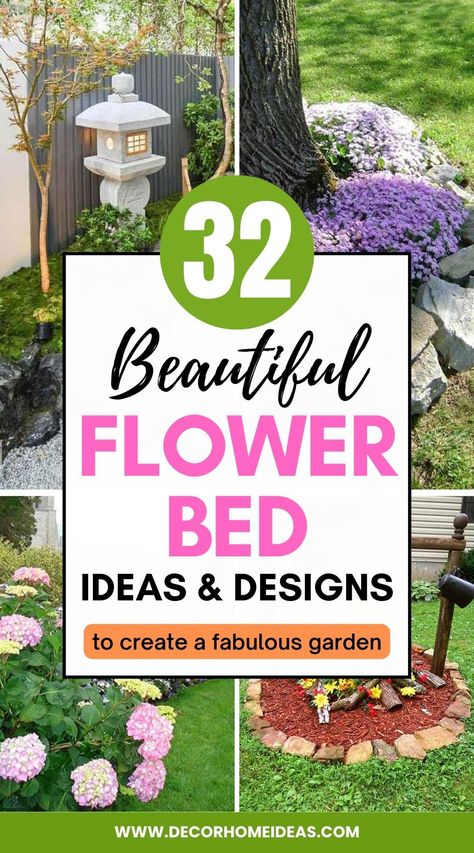 Best Flower Bed Ideas And Designs. Boost your curb appeal with some fresh new flower bed ideas, flower designs and patterns that you can add to your front or backyard. #decorhomeideas Sunny Flower Bed Ideas, Curved Flower Beds, Flowerbeds Around House, Cheap Flower Bed Ideas, Round Flower Bed Ideas, Circle Flower Bed, Flower Bed Designs Layout, Simple Flower Bed Ideas, Hydrangea Flower Bed