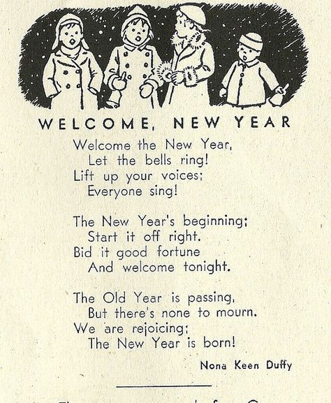 A charming vintage New Year's poem from the 1940s. * For free Christmas toys Arielle Gabriels The International Society of Paper Dolls also free China and Japan toys The China Adventures of Arielle Gabriel * Waldorf New Years Eve, New Year Poems Poetry, Happy New Year Card Ideas, January Poem, Happy New Year Art, New Year Poem, Vintage New Years, Nursery Rhymes Poems, Japan Toys