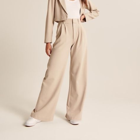 ABERCROMBIE & FITCH size XL Tailored Wide Leg Pants, Comfy Trousers, Beige Hose, Pants Color, Model Photos, Wide Leg Trousers, Light Beige, Abercrombie Fitch, Leg Pants