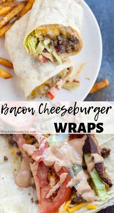 Enjoy your favorite fast food with a twist, this Bacon Cheeseburger Wrap is quick, easy and great for lunch or dinner. #cheeseburgers #wraps #easydinnerideas #easydinnerrecipes Cheeseburger Wrap, Food With A Twist, Cheeseburger Wraps, Easy Burgers, Appetizer Ideas, Bacon Cheeseburger, Kitchen Recipes, Lunch Recipes, Cheeseburger