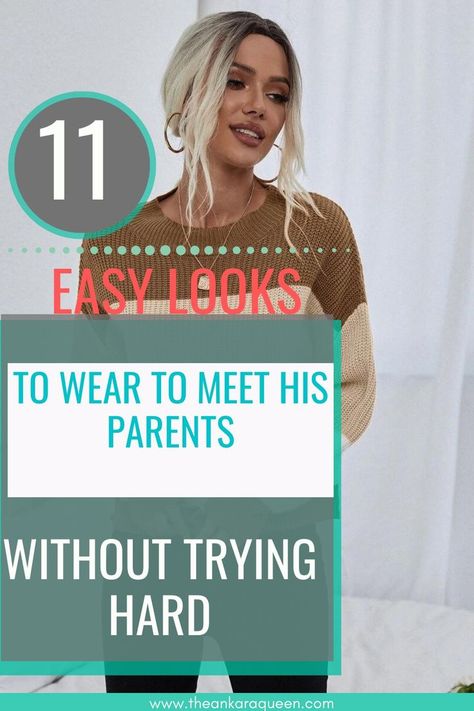 A young woman wears a striped long-sleeve crew neck sweater with black jeans. She has blonde hair and wears hoop earrings. Meeting His Parents Outfit Casual, Outfits To Meet His Family, Meet His Parents Outfit, Meeting The Parents Outfit Casual, Spring Outfits Girly, Meeting His Parents, Girly Summer Outfits, Outfit Ideas Spring, Casual Chic Outfit