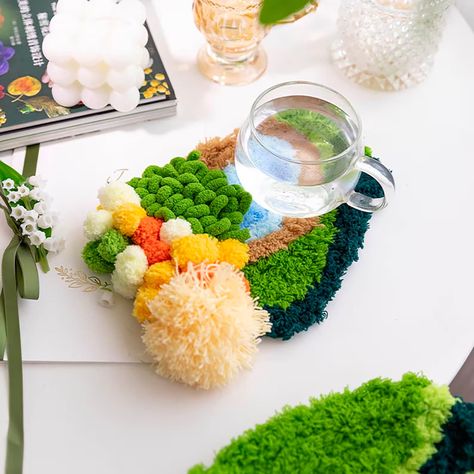 Diy Mat, Moss Mat, Moss Rug, Hook Rug, Diy Craft Kit, Latch Hook Rugs, Wooden Hoop, Latch Hook, Diy Craft Kits