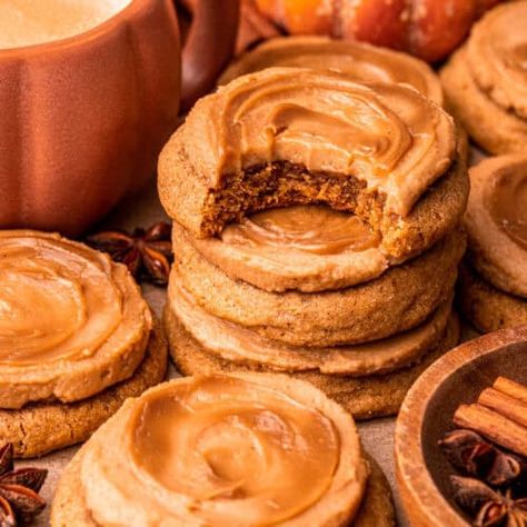 Pumpkin Spice Latte Cookies - In Bloom Bakery Chewy Pumpkin Cookies, Coffee Ganache, Fluffy Coffee, Pumpkin Cheesecake Cookies, Mascarpone Whipped Cream, In Bloom Bakery, Bloom Bakery, Cookies Stuffed, Mocha Cookies