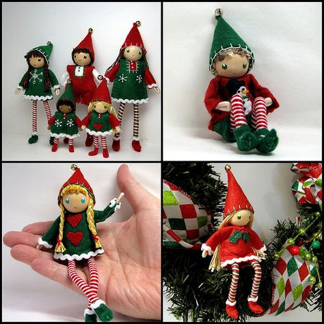 Kindness Elves, Christmas Clothespins, Christmas Elf Doll, Wee Folk, Christmas Elves, Bendy Doll, Felt Christmas Decorations, Elf Ornaments, Clothespin Dolls