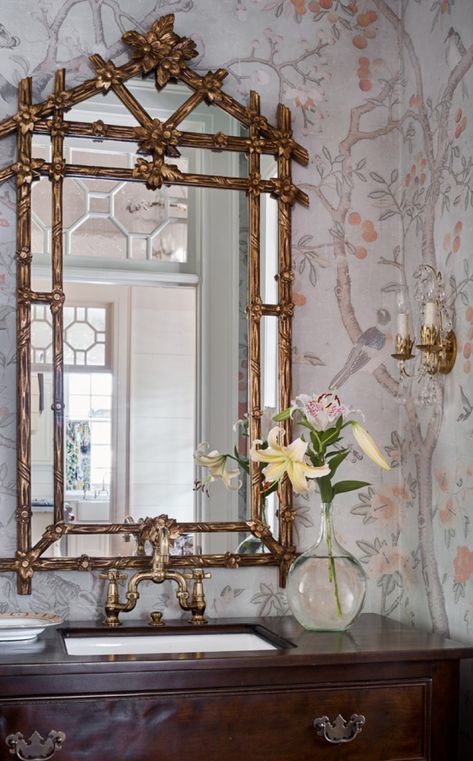 Old Fashion Bathroom, James Farmer Interiors, James T Farmer, Bathroom Ideas Elegant, 1915 House, Farmer Style, Utility Bathroom, Traditional Powder Room, Chinoiserie Interior