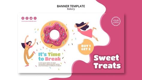 Banner template for sweet baked donuts F... | Free Psd #Freepik #freepsd #banner #food #templates #sweet Donut Banner Design, Donut Banner, Ads Inspiration, Donut Store, National Donut Day, Store Banner, Photoshop Design Ideas, Header Design, Facebook Banner