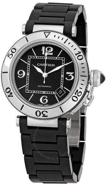 Cartier Pasha Seatimer Steel Rubber Men's Watch Cartier Watches Women, Cartier Calibre, Cartier Pasha, Rubber Watches, Cartier Men, Black Ceramic, Watch Sale, Stainless Steel Watch, Black Watch