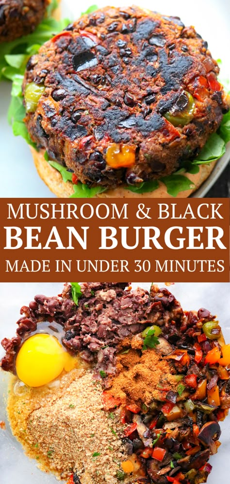 Black Bean Mushroom Burger, Mushroom Burger Vegan, Vegan Black Bean Burgers, Vegan Mushroom Burger, Mushroom Burger Recipe, Vegan Black Bean Burger, Black Bean Burger Recipe, Vegan Burger Recipe, Black Bean Burger