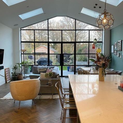 Katie & Sunny | Home Reno (@85_wf) • Instagram photos and videos Indoor Garden Aesthetic, British Style Home, Chic Modern Kitchen, Modern Kitchen Ceiling, Georgian Cottage, Crittall Windows, Kitchen Ceiling Design, House Extension Plans, Open Plan Kitchen Dining Living